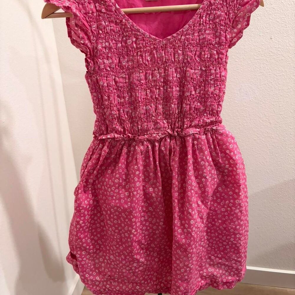 Gap Kids Pink Smocked Floral Flutter Sleeve Dress Size XL (14-16)